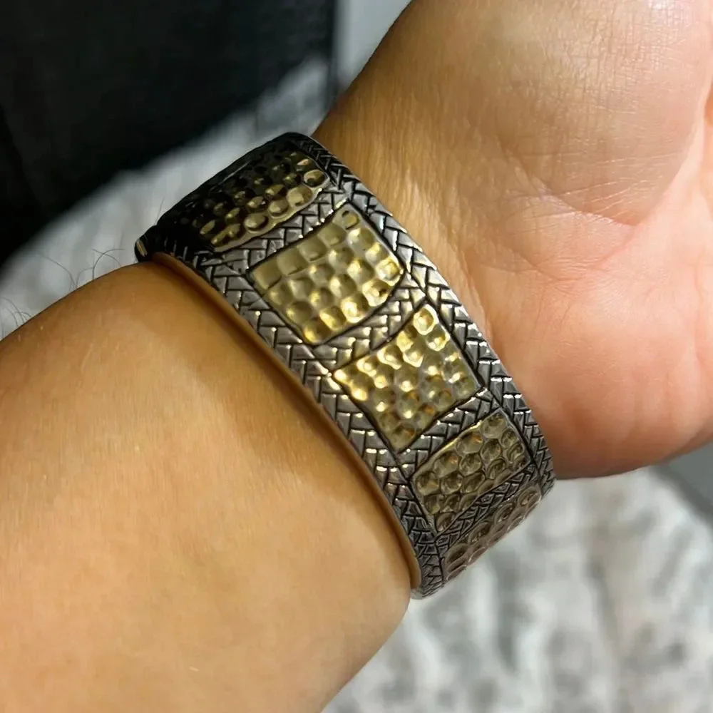 Silver and Gold Plated Two Tone Cuff Statement Bracelet One Size